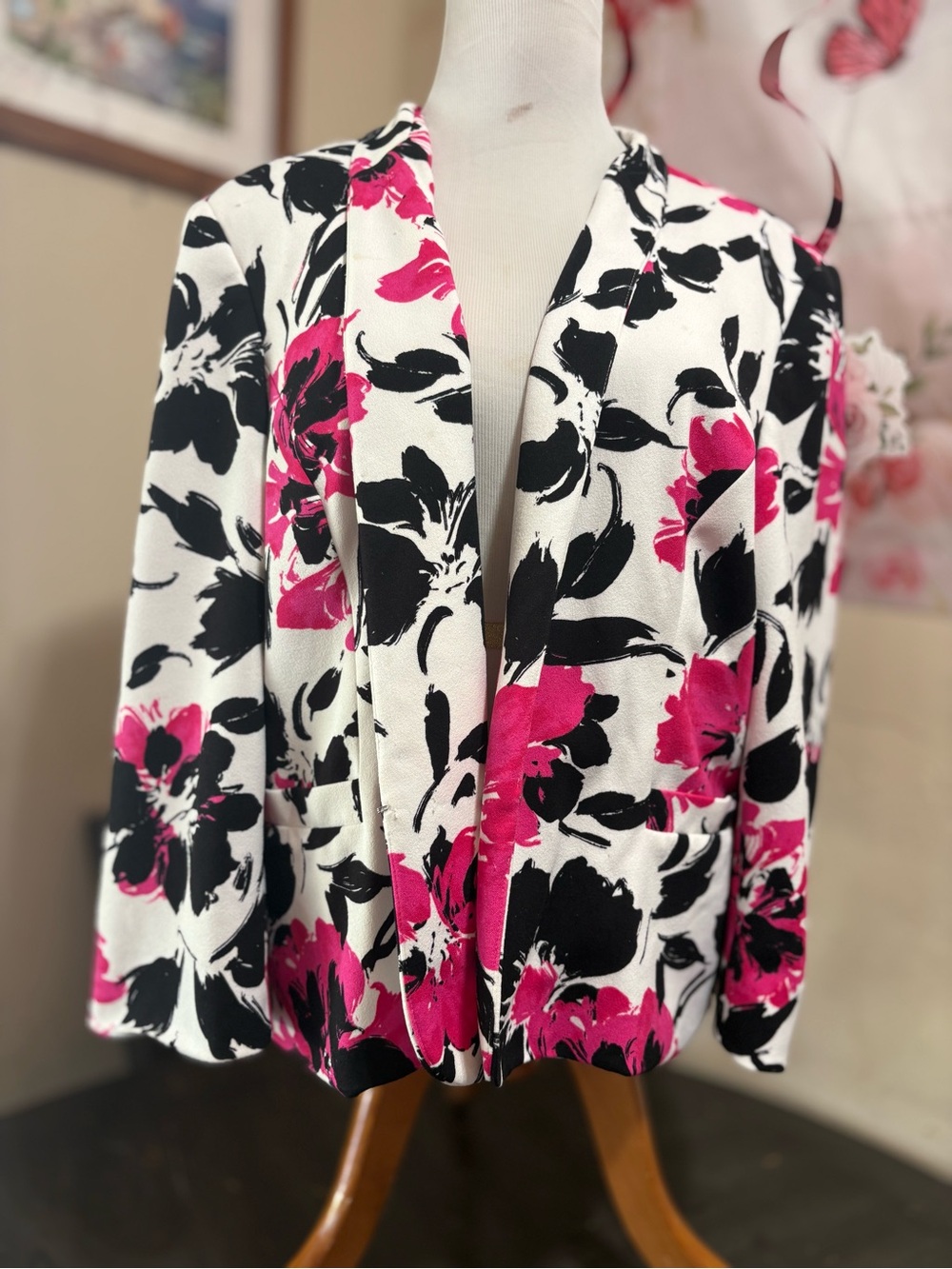 Black Label White Blazer with Black & Hot Pink Floral Print